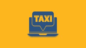 Blue Laptop call taxi service icon isolated on orange background. 4K Video motion graphic animation.