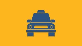 Blue Taxi car icon isolated on orange background. 4K Video motion graphic animation.