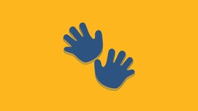Blue Baby hands print icon isolated on orange background. 4K Video motion graphic animation.