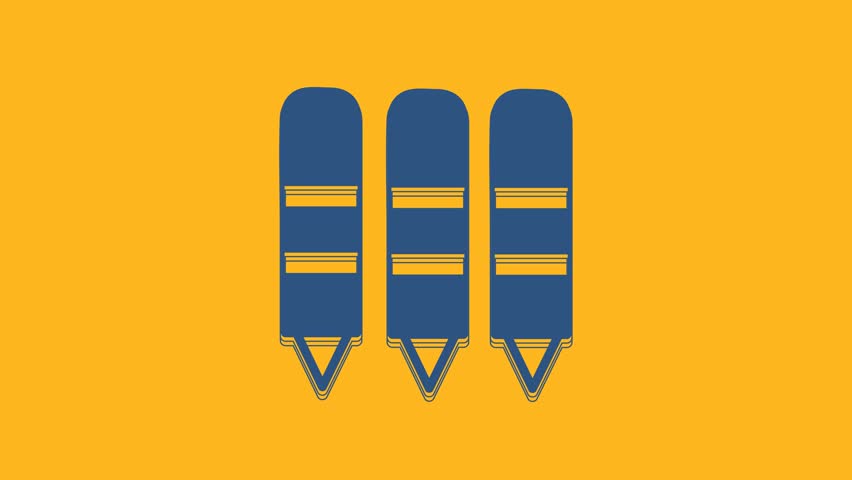 Blue Wax crayons for drawing icon isolated on orange background. 4K Video motion graphic animation.