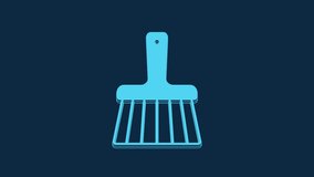 Blue Handle broom icon isolated on blue background. Cleaning service concept. 4K Video motion graphic animation.