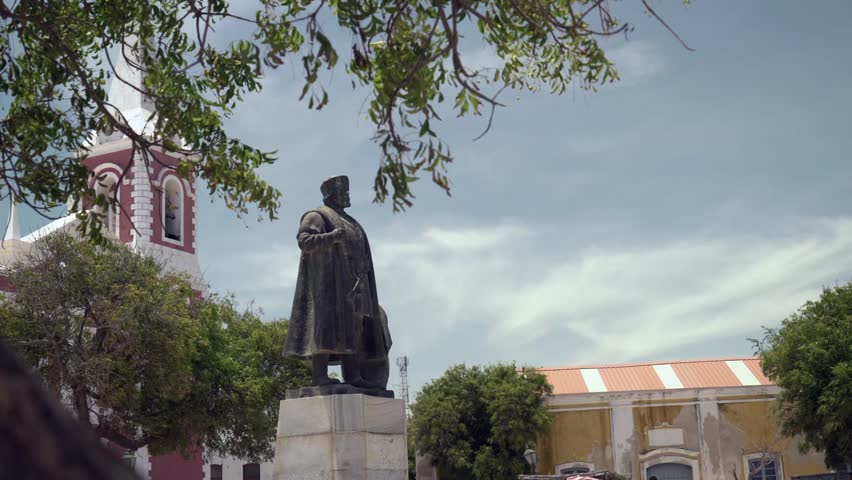 Statue of Vasco de Gama on Island of Mozambique. Medium Shot