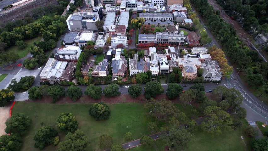 Unattractive living residences, suburban metropolis of Melbourne, aerial flight