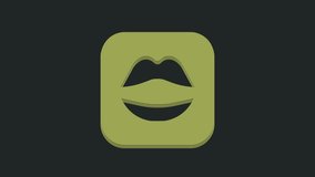 Green Smiling lips icon isolated on black background. Smile symbol. 4K Video motion graphic animation.