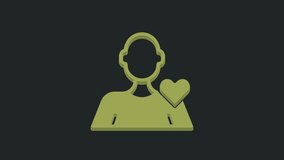 Green Romantic man icon isolated on black background. Happy Valentines day. 4K Video motion graphic animation.