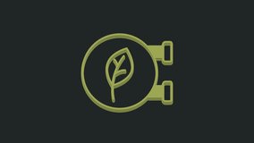 Green Eco shop icon isolated on black background. Organic shop or eco products sign. 4K Video motion graphic animation.