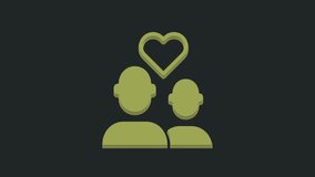 Green Lover couple icon isolated on black background. Happy Valentines day. 4K Video motion graphic animation.