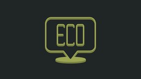Green Leaf Eco symbol icon isolated on black background. Banner, label, tag, logo, sticker for eco green. 4K Video motion graphic animation.