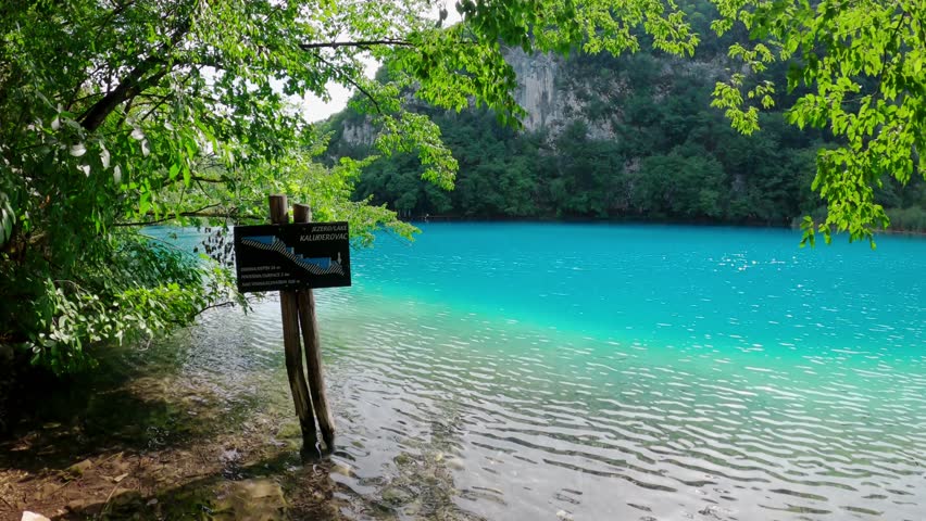 Plitvice Lakes National Park in Croatia. Reserve Plitvice Lakes. High content of calcium carbonate. National park in Croatia. A cascade of 16 lakes connected by waterfalls and a limestone canyon.