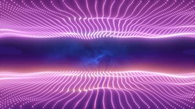 Abstract purple energy waves from particles above and below the screen magical bright glowing futuristic hi-tech background