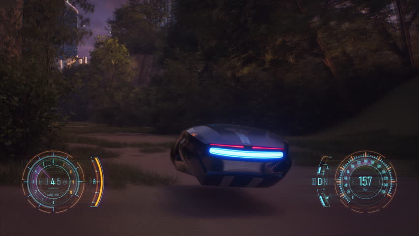 4K, Fake 3D video game. Utopia city sunset race, fake game with HUD. | Shutterstock HD Video #1104147907