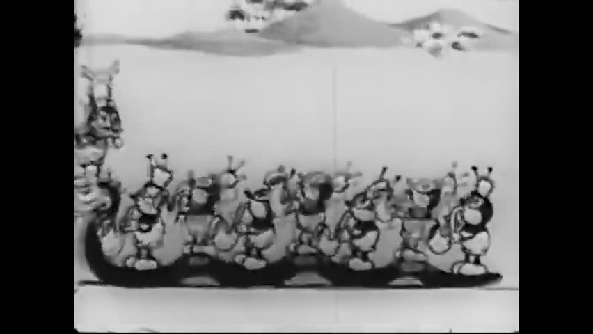 Circa 1932 - in this animated film, a baseball team of bugs marches towards a field with musical accompaniment.