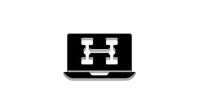 Black Hardware diagnostics condition of car icon isolated on white background. Car service and repair parts. 4K Video motion graphic animation.