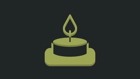 Green Aroma candle icon isolated on black background. 4K Video motion graphic animation.