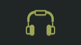 Green Headphones icon isolated on black background. Earphones. Concept for listening to music, service, communication and operator. 4K Video motion graphic animation.