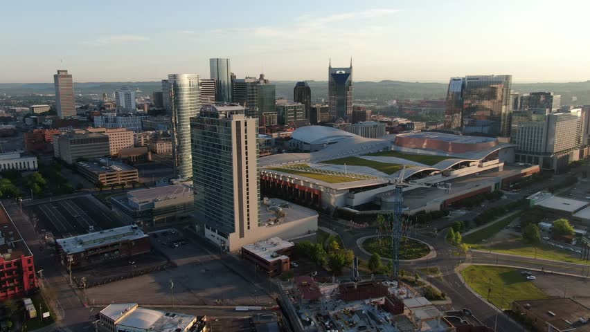 Aerial views from over downtown Nashville Tennessee in the morning.