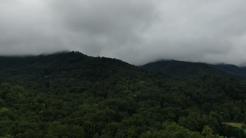 Aerial view from over the blue ridges mountains just outside of Cherokee, North Carolina