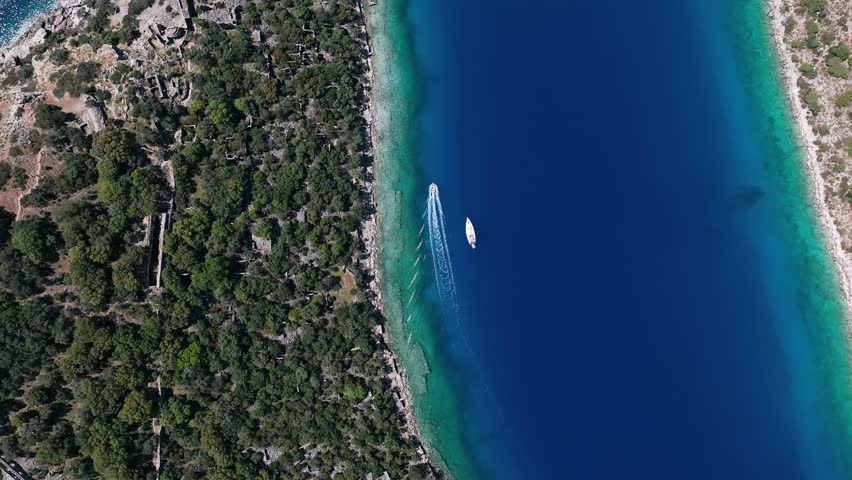 Saint Nicholas Church in the Gemile Island Drone Video, Aegean Sea Fethiye, Mugla Turkey (Turkiye) Royalty-Free Stock Footage #1104178903