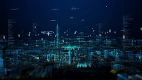 Technology digital data network connection, Cityscape location icons of GPS navigation, High speed internet connection and big data analysis, Background motion 4k - Powered by Shutterstock - Get 15% off with code: PIKWIZARD15