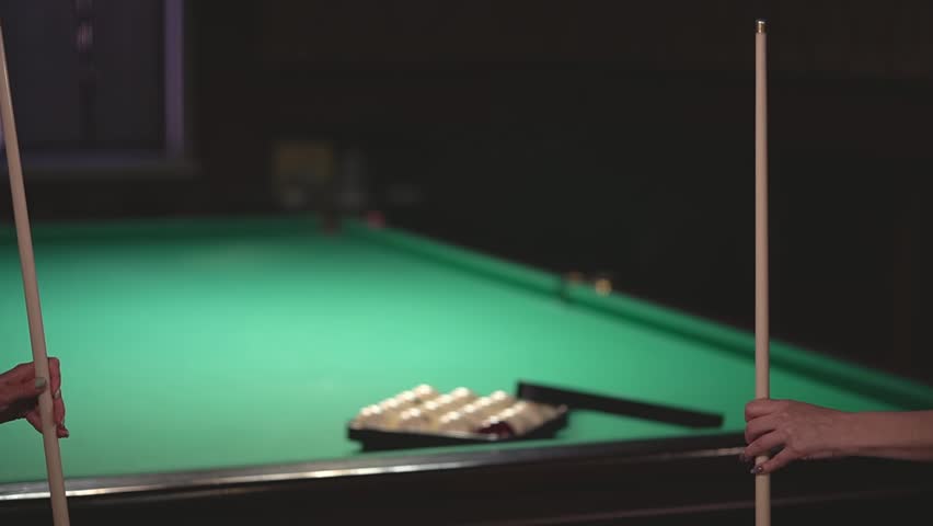 Russian billiards.close-up.cross two cues together.two cues.two women hold cues in their hands.slow motion video. High quality Full HD video recording | Shutterstock HD Video #1104182381