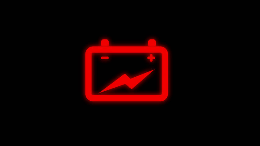 The red battery icon flashes pulsatingly, indicating an issue with the car's electrical system. The battery is dead, and the charger is not functioning. Immediate attention is needed.