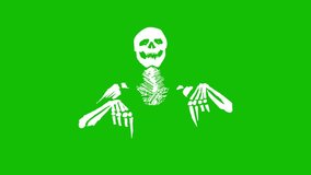 Seamless animation of skeletons dancing thriller in printed drawing style cartoon. Funky Halloween background with a marker stroke effect on the green screen background