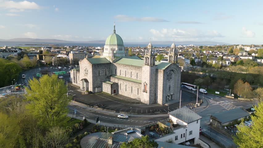 Drone Flies Over Galway Cathedral, Ireland - Cinematic Establishing Shot