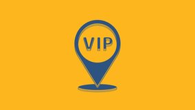 Blue Location Vip icon isolated on orange background. 4K Video motion graphic animation.