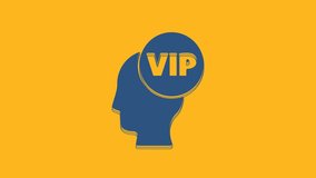 Blue Vip inside human head icon isolated on orange background. 4K Video motion graphic animation.