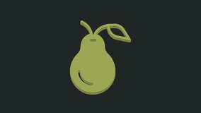Green Pear icon isolated on black background. Fruit with leaf symbol. 4K Video motion graphic animation.