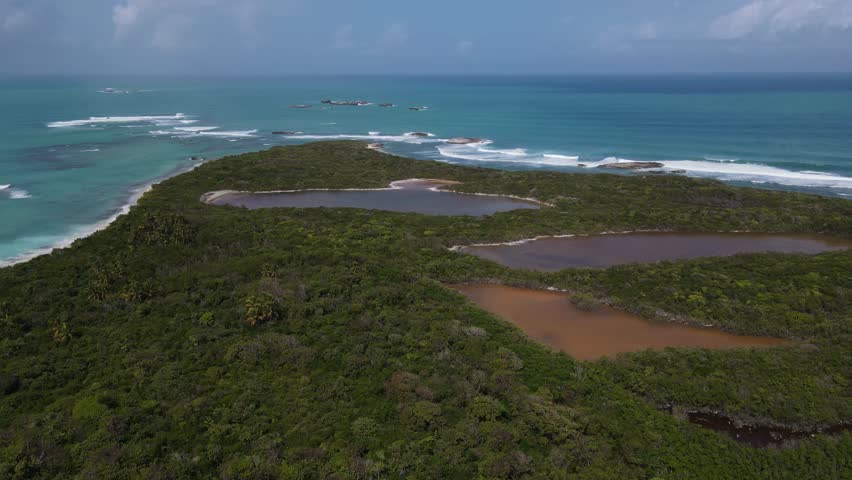 Aerial drone view of a beach in isolated Cayo Icacos Puerto Rico island