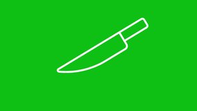 Animated cooking knife white icon. Kitchen tool line animation. Chopping vegetables. Making food. Loop HD video with chroma key, alpha channel, transparent background. Outline motion graphic animation