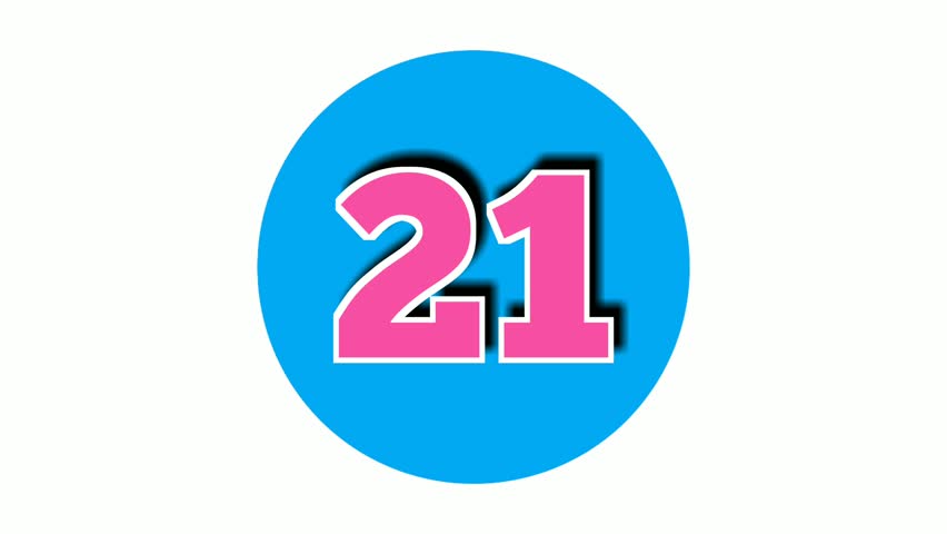 Number 21 twenty one pink color cartoon animation on white background,4k cartoon video number motion graphics for video elements