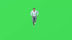 3d male sports teacher on green screen racing and running back and forth isolated background chroma high quality 4k