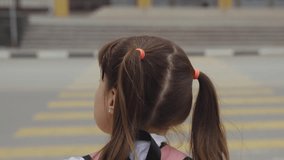 asphalt zebra crossing, school road, student happy family road, green light, child girl back pedestrian, concept school age, teenager, slow motion, running zebra, happy family concept, while driving - Powered by Shutterstock - Get 15% off with code: PIKWIZARD15