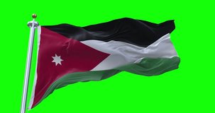 Jordan flag realistic waving in the wind 4K video, for Independence Day or Anthem etc, green screen background chroma key (Perfect Loop)