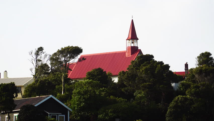 Focused view of Stewart island only church Oban township, Rakiura. Building in New Zealand 