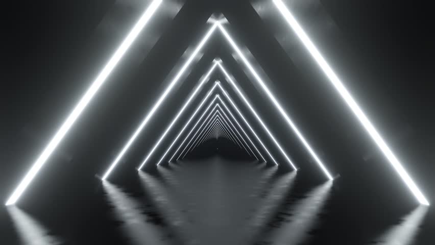 Abstract of glowing triangle neon light tunnel in the dark. Loop 3d animation. Royalty-Free Stock Footage #1104241657