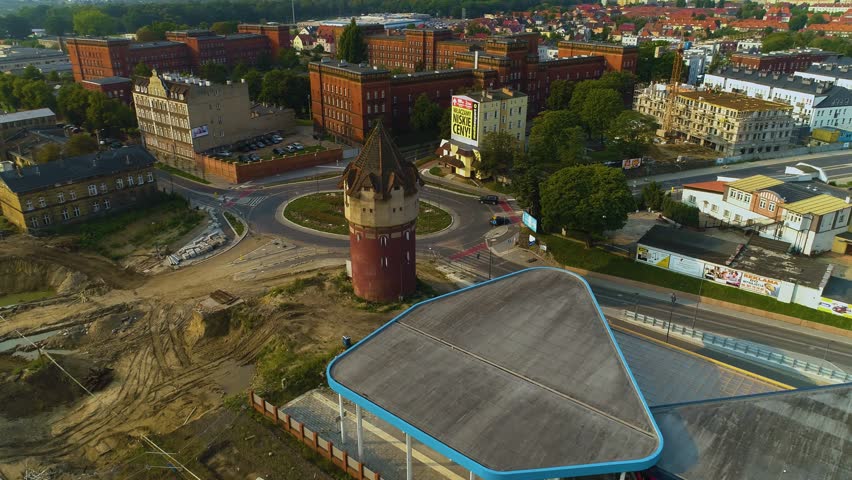 Historic Water Tower Stargard Zabytkowa Wieza Cisnien Rondo Aerial View Poland