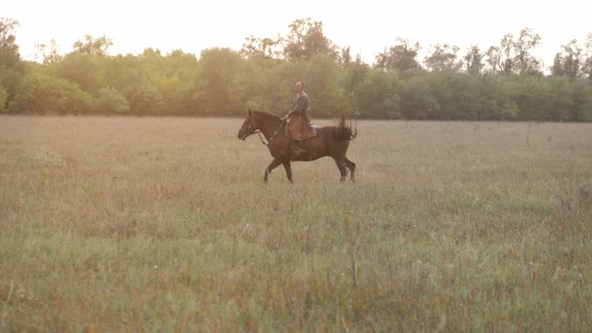 Cossack on a horse. Zaporizhian Cossack with on horseback. Ukrainian ancient warrior. Rider on a war horse. Strong people.