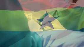 Animation of waving ghana flag over caucasian female surgeon performing surgery at hospital. National medical healthcare technology concept - Powered by Shutterstock - Get 15% off with code: PIKWIZARD15