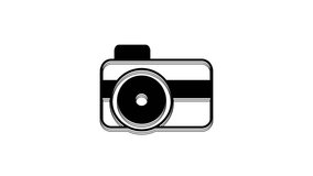 Black Photo camera for diver icon isolated on white background. Foto camera icon. Diving underwater equipment. 4K Video motion graphic animation.