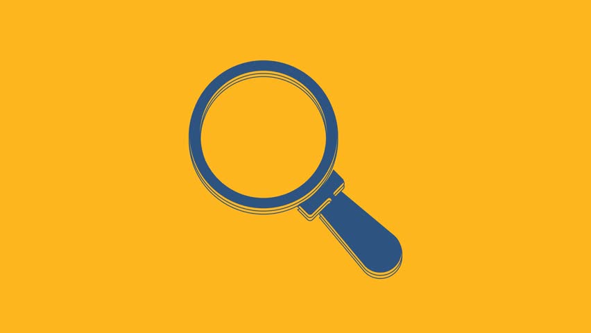 Blue Magnifying glass icon isolated on orange background. Search, focus, zoom, business symbol. 4K Video motion graphic animation. Royalty-Free Stock Footage #1104256785