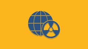 Blue Planet earth and radiation symbol icon isolated on orange background. Environmental concept. 4K Video motion graphic animation.