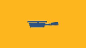 Blue Frying pan icon isolated on orange background. Fry or roast food symbol. 4K Video motion graphic animation.