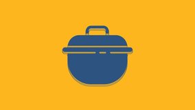 Blue Cooking pot icon isolated on orange background. Boil or stew food symbol. 4K Video motion graphic animation.