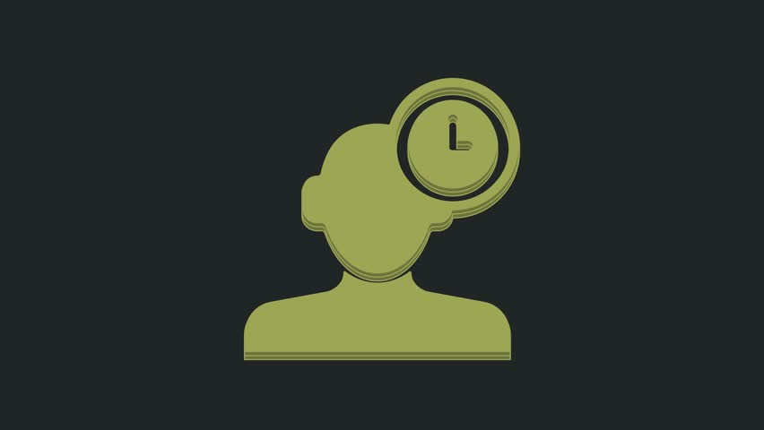 Green Insomnia icon isolated on black background. Sleep disorder with capillaries and pupils. Fatigue and stress. 4K Video motion graphic animation.