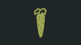 Green Carrot icon isolated on black background. 4K Video motion graphic animation.