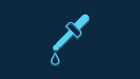 Blue Pipette icon isolated on blue background. Element of medical, chemistry lab equipment. Medicine symbol. 4K Video motion graphic animation.