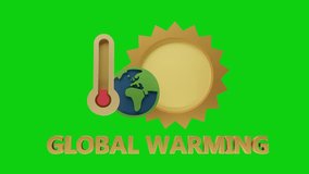 Global warming 3D render concept. The Sun Earth and thermometer. green screen chroma key background